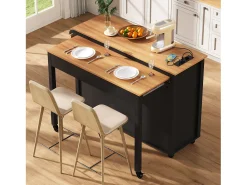 Ilha de cozinha móvel extensível - 120 x 40/75 x 92 cm - com 3 portas + 2 gavetas - MDF - preta