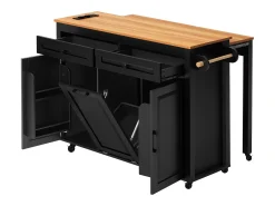 Ilha de cozinha móvel extensível - 120 x 40/75 x 92 cm - com 3 portas + 2 gavetas - MDF - preta