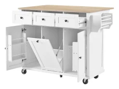 Ilha de cozinha móvel 131.2x46.2x92.7cm - com rodas - 3 gavetas e 3 portas - bancada extensível - com toalheiro - branco