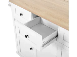 Ilha de cozinha móvel 131.2x46.2x92.7cm - com rodas - 3 gavetas e 3 portas - bancada extensível - com toalheiro - branco