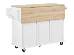 Ilha de cozinha móvel 131.2x46.2x92.7cm - com rodas - 3 gavetas e 3 portas - bancada extensível - com toalheiro - branco