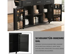 Ilha de cozinha sobre rodas - 139 x 46/71 x 91,5 cm - tampo dobrável + 2 portas + 3 gavetas - MDF - preto