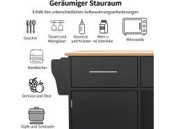 Ilha de cozinha sobre rodas - 139 x 46/71 x 91,5 cm - tampo dobrável + 2 portas + 3 gavetas - MDF - preto