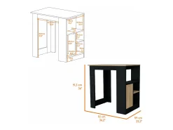 Ilha de cozinha Stirling em melamina com 3 prateleiras e porta de arrumação inferior , Preto / Bege , 91,3 cm X 92 cm X 59 cm