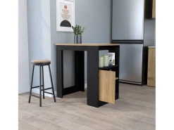 Ilha de cozinha Stirling em melamina com 3 prateleiras e porta de arrumação inferior , Preto / Bege , 91,3 cm X 92 cm X 59 cm