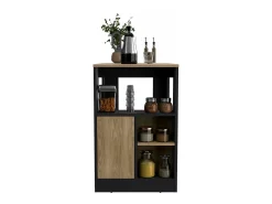 Ilha de cozinha Stirling em melamina com 3 prateleiras e porta de arrumação inferior , Preto / Bege , 91,3 cm X 92 cm X 59 cm