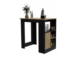Ilha de cozinha Stirling em melamina com 3 prateleiras e porta de arrumação inferior , Preto / Bege , 91,3 cm X 92 cm X 59 cm