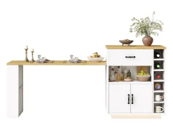 Ilha de cozinha/balcão de bar - 193,5 x 70 x 95,5 cm - com mesa extensível + 2 gavetas + 4 portas - MDF + metal - branca