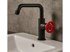 Indus Torneira para lavatório baixo preto e pega vermelha Essebagno