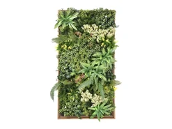 Jardim vertical artificial A106 x C55 cm, estrutura natural e folhagem verde WOODIL