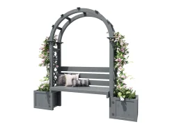 Jardineira com treliça e assentos para plantas trepadeiras - 160 x 30,5 x 160 cm - para jardim/pátio/terraço - madeira - cinza
