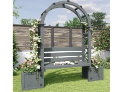 Jardineira com treliça e assentos para plantas trepadeiras - 160 x 30,5 x 160 cm - para jardim/pátio/terraço - madeira - cinza