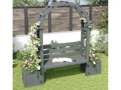 Jardineira com treliça e assentos para plantas trepadeiras - 160 x 30,5 x 160 cm - para jardim/pátio/terraço - madeira - cinza