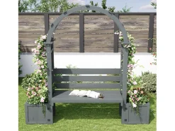 Jardineira com treliça e assentos para plantas trepadeiras - 160 x 30,5 x 160 cm - para jardim/pátio/terraço - madeira - cinza
