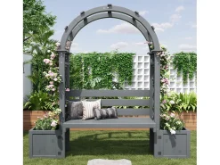 Jardineira com treliça e assentos para plantas trepadeiras - 160 x 30,5 x 160 cm - para jardim/pátio/terraço - madeira - cinza