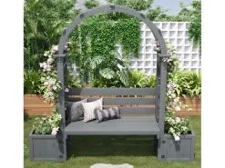 Jardineira com treliça e assentos para plantas trepadeiras - 160 x 30,5 x 160 cm - para jardim/pátio/terraço - madeira - cinza