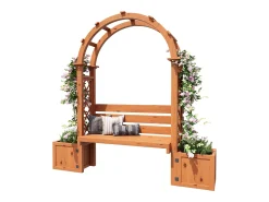 Jardineira com treliça e assentos para plantas trepadeiras - 160 x 30,5 x 160 cm - para jardim/pátio/terraço - madeira - natural