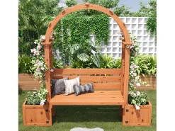 Jardineira com treliça e assentos para plantas trepadeiras - 160 x 30,5 x 160 cm - para jardim/pátio/terraço - madeira - natural