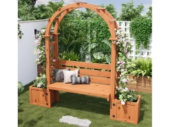 Jardineira com treliça e assentos para plantas trepadeiras - 160 x 30,5 x 160 cm - para jardim/pátio/terraço - madeira - natural