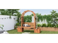 Jardineira com treliça e assentos para plantas trepadeiras - 160 x 30,5 x 160 cm - para jardim/pátio/terraço - madeira - natural