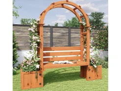Jardineira com treliça e assentos para plantas trepadeiras - 160 x 30,5 x 160 cm - para jardim/pátio/terraço - madeira - natural