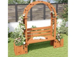 Jardineira com treliça e assentos para plantas trepadeiras - 160 x 30,5 x 160 cm - para jardim/pátio/terraço - madeira - natural