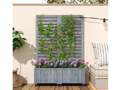 Jardineira com treliça para plantas trepadeiras - 102,5 x 32 x 152,5 cm - com rodízios dobráveis - madeira - cinza