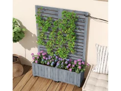 Jardineira com treliça para plantas trepadeiras - 102,5 x 32 x 152,5 cm - com rodízios dobráveis - madeira - cinza