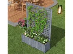 Jardineira com treliça para plantas trepadeiras - 102,5 x 32 x 152,5 cm - com rodízios dobráveis - madeira - cinza