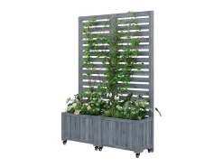 Jardineira com treliça para plantas trepadeiras - 102,5 x 32 x 152,5 cm - com rodízios dobráveis - madeira - cinza