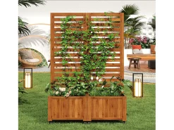Jardineira com treliça para plantas trepadeiras - 102,5 x 32 x 152,5 cm - com rodízios dobráveis - madeira - natural