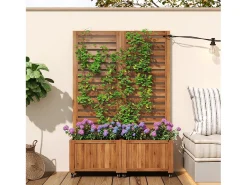 Jardineira com treliça para plantas trepadeiras - 102,5 x 32 x 152,5 cm - com rodízios dobráveis - madeira - natural