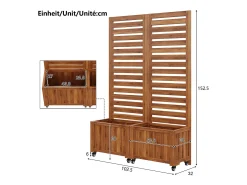 Jardineira com treliça para plantas trepadeiras - 102,5 x 32 x 152,5 cm - com rodízios dobráveis - madeira - natural
