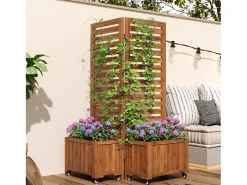 Jardineira com treliça para plantas trepadeiras - 102,5 x 32 x 152,5 cm - com rodízios dobráveis - madeira - natural