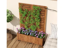 Jardineira com treliça para plantas trepadeiras - 102,5 x 32 x 152,5 cm - com rodízios dobráveis - madeira - natural