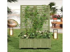 Jardineira com treliça para plantas trepadeiras - 102,5 x 32 x 152,5 cm - com rodízios dobráveis - madeira - verde