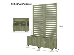 Jardineira com treliça para plantas trepadeiras - 102,5 x 32 x 152,5 cm - com rodízios dobráveis - madeira - verde
