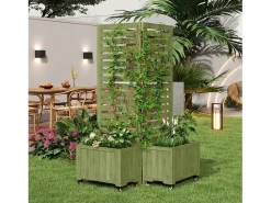 Jardineira com treliça para plantas trepadeiras - 102,5 x 32 x 152,5 cm - com rodízios dobráveis - madeira - verde