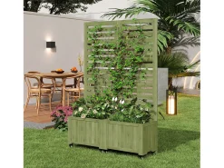 Jardineira com treliça para plantas trepadeiras - 102,5 x 32 x 152,5 cm - com rodízios dobráveis - madeira - verde