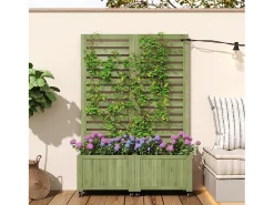 Jardineira com treliça para plantas trepadeiras - 102,5 x 32 x 152,5 cm - com rodízios dobráveis - madeira - verde