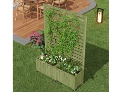 Jardineira com treliça para plantas trepadeiras - 102,5 x 32 x 152,5 cm - com rodízios dobráveis - madeira - verde