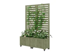 Jardineira com treliça para plantas trepadeiras - 102,5 x 32 x 152,5 cm - com rodízios dobráveis - madeira - verde