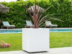 Jardineira Quadrada Graphit Branca 39,5 x 39,5 x 43,5 cm - 35 L - Design Moderno - Resistente Interior/Exterior