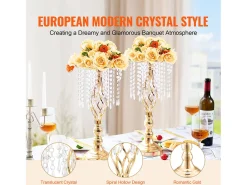 Jarra SucceBuy Conjunto com 12 Jarras de Cristal de 49 cm, Douradas, Florais, para Casamento, Cerimónia, Metal/Dourado