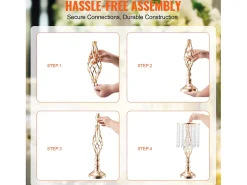 Jarra SucceBuy Conjunto com 12 Jarras de Cristal de 49 cm, Douradas, Florais, para Casamento, Cerimónia, Metal/Dourado