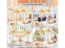 Jarra SucceBuy Conjunto com 12 Jarras de Cristal de 49 cm, Douradas, Florais, para Casamento, Cerimónia, Metal/Dourado