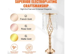 Jarra SucceBuy Conjunto de 10 Suportes para Flores de Cristal com 55 cm de Altura, Vaso de Metal Dourado para Decoração, Testemunhe os Seus Momentos Felizes