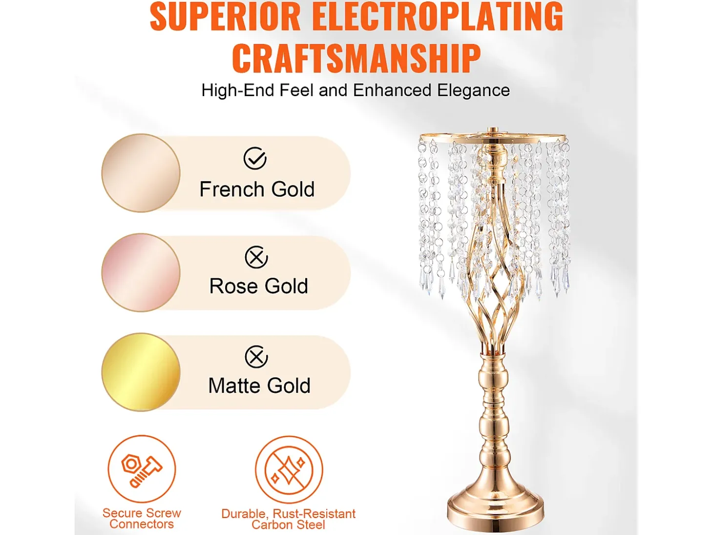 Jarra SucceBuy Conjunto de 10 Suportes para Flores de Cristal com 55 cm de Altura, Vaso de Metal Dourado para Decoração, Testemunhe os Seus Momentos Felizes