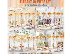 Jarra SucceBuy Conjunto de 10 Suportes para Flores de Cristal com 55 cm de Altura, Vaso de Metal Dourado para Decoração, Testemunhe os Seus Momentos Felizes