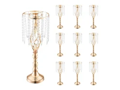 Jarra SucceBuy Conjunto de 10 Suportes para Flores de Cristal com 55 cm de Altura, Vaso de Metal Dourado para Decoração, Testemunhe os Seus Momentos Felizes